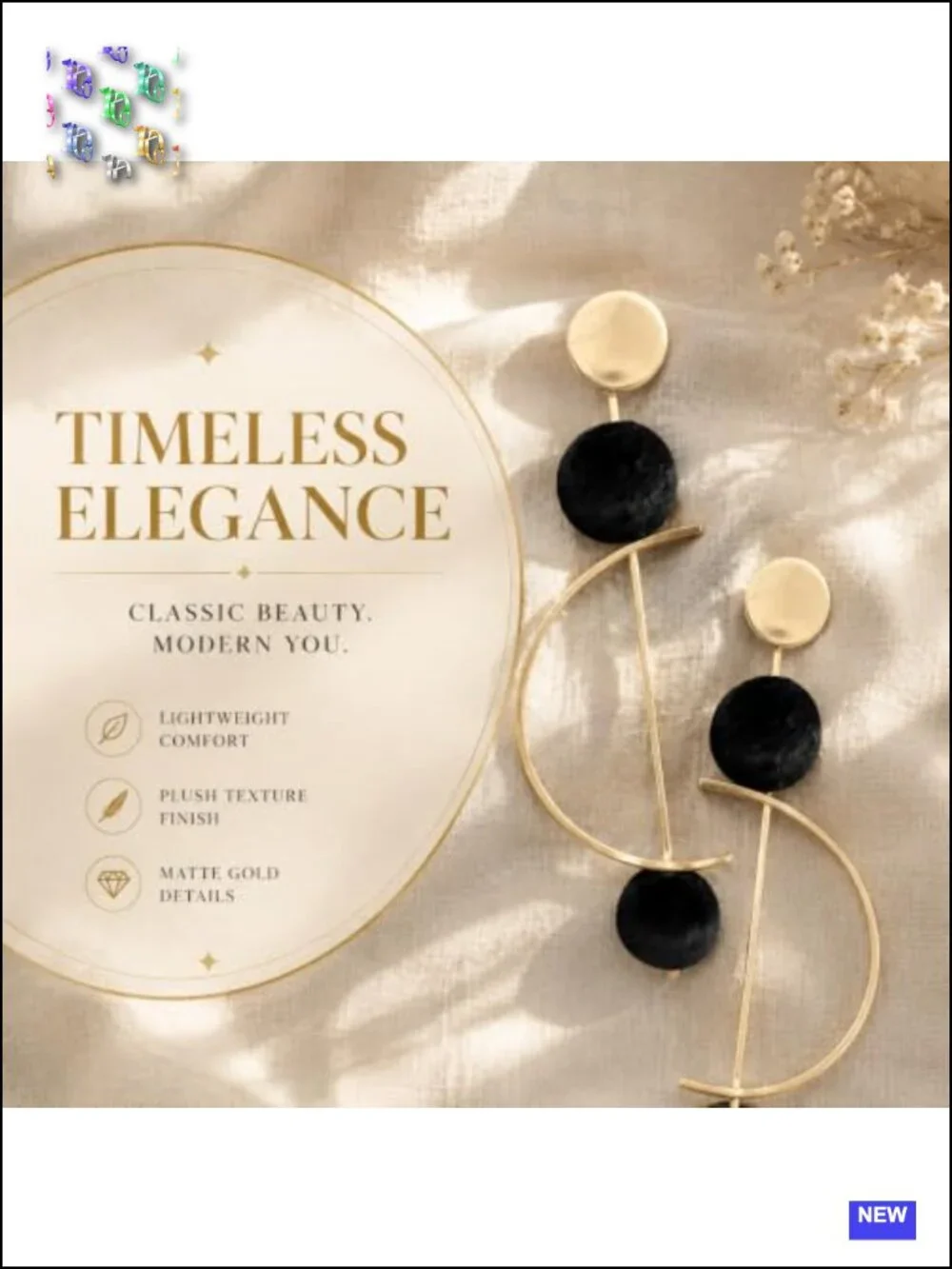 Gold-Tone Long Dangle Earrings Black Ball Chunky Geometric Rotatable Party